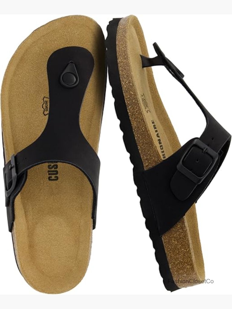 Leah Thong Sandals - Cork Footbed With Memory Foam And Adjustable Buckle Strap